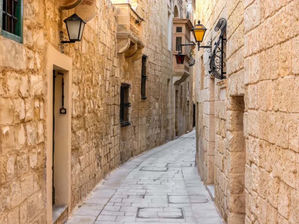 Medieval street in the town Mdina, Malta